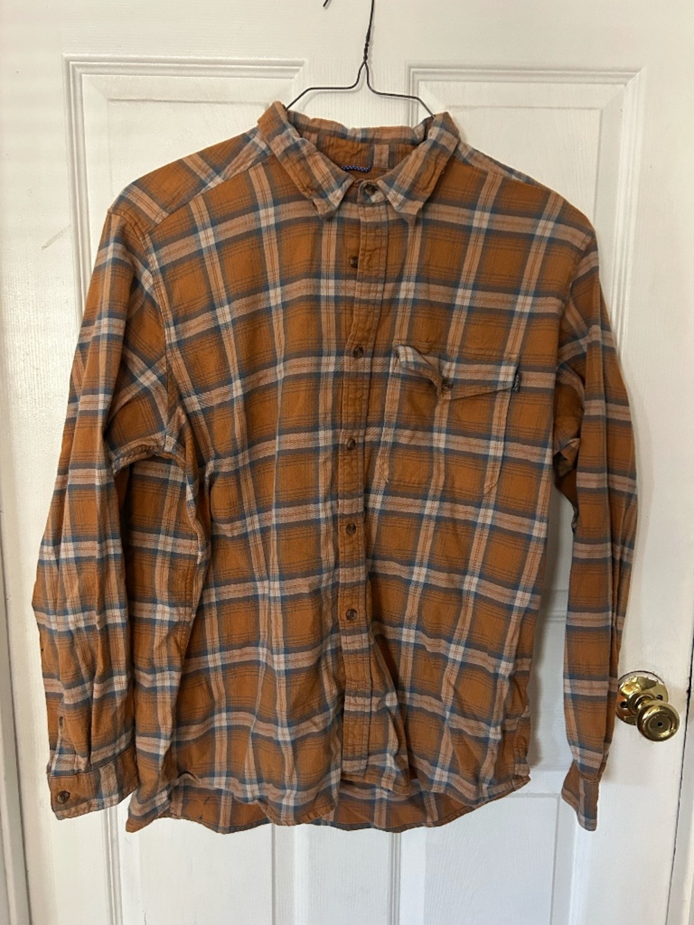 AFTCO Lager Plaid Long Sleeve Button Down Flannel Shirt XL Brown Blue